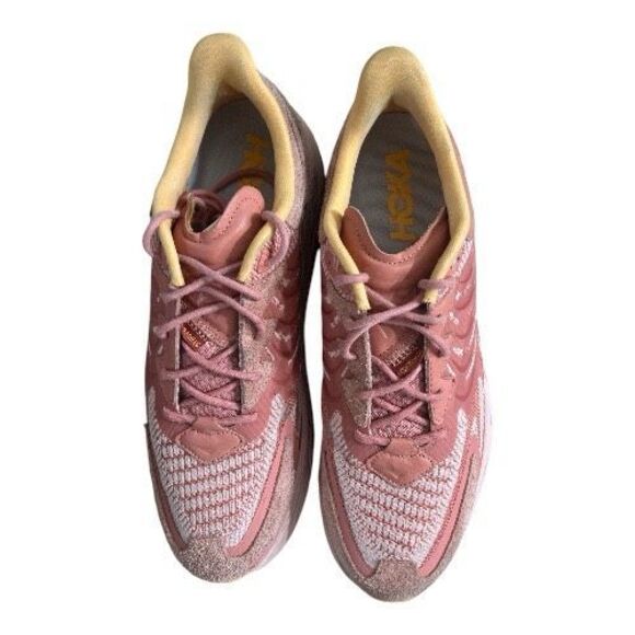 Hoka One One Clifton LS Shoes Sneakers Pink Peach Size Women 14 Men 13 Leather - Picture 4 of 13